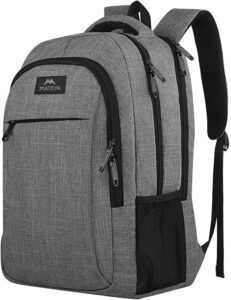 MATEIN Travel Laptop Backpack, 15.6 Inch College School Computer Bag, Grey | Slim Sturdy Business Daypack, Anti Theft Bookbag, Water Resistant, Gift for Men & Women, Personal Item Bag, Mochilas