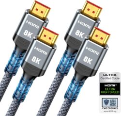 Highwings 8K HDMI 2.1 Cable 2-Pack 6.6FT, Certified 48Gbps Ultra High Speed | Braided Slim HDMI Cord, 8K60Hz 4K@120Hz 8K@60Hz, HDCP 2.2&2.3, eARC,Dynamic HDR,DTS:X Compatible for PS5/Blu-ray/Roku TV/HDTV